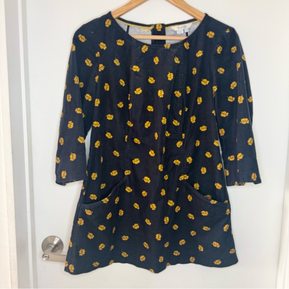 BODEN Fall Leaves Black Corduroy Womens Tunic Top Or Mini Dress 6 P US